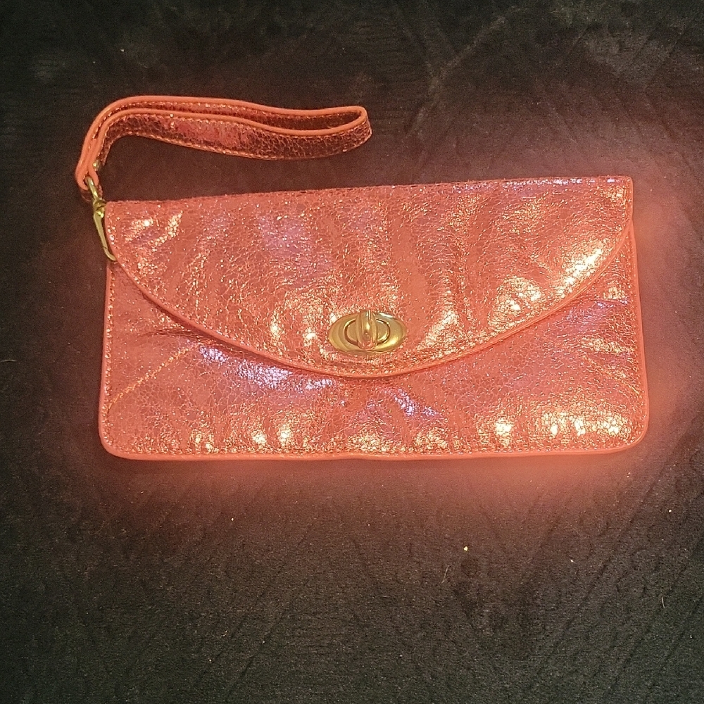 Sorial Shimmering Coral Wristlet Clutch